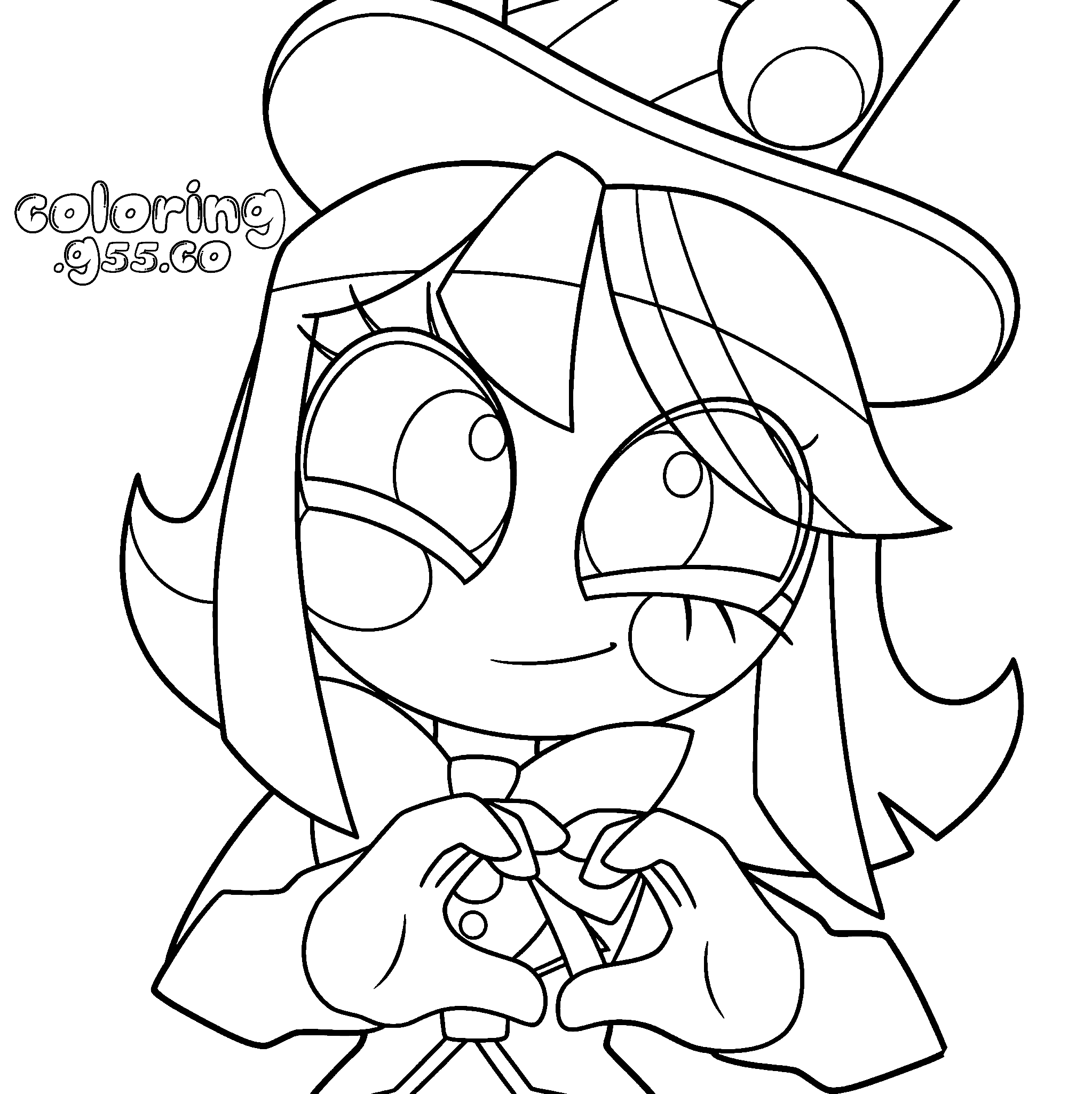 cute chibi pomni wearing caine top hat and making heart sign for kids tadc the amazing digital circus line art