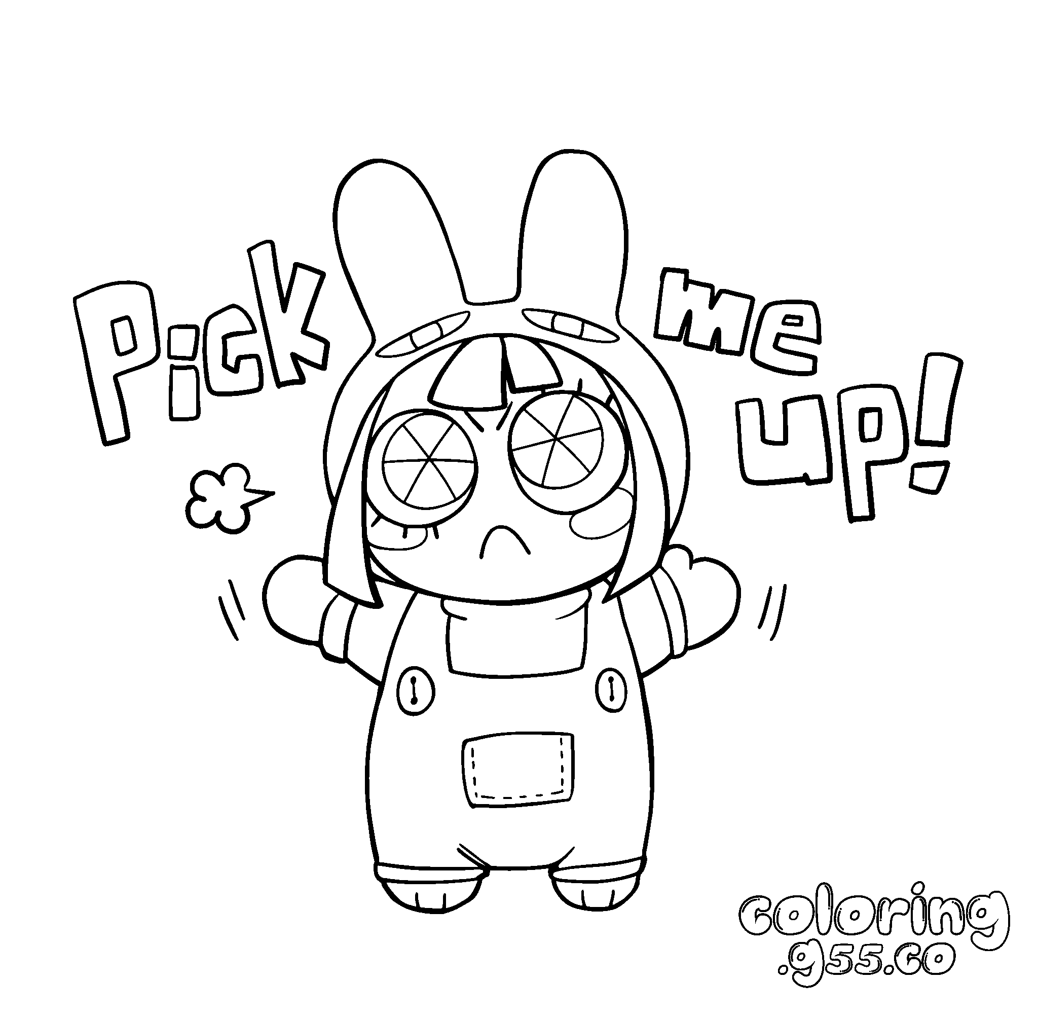 cute chibi tadc pomni bunny overalls line art
