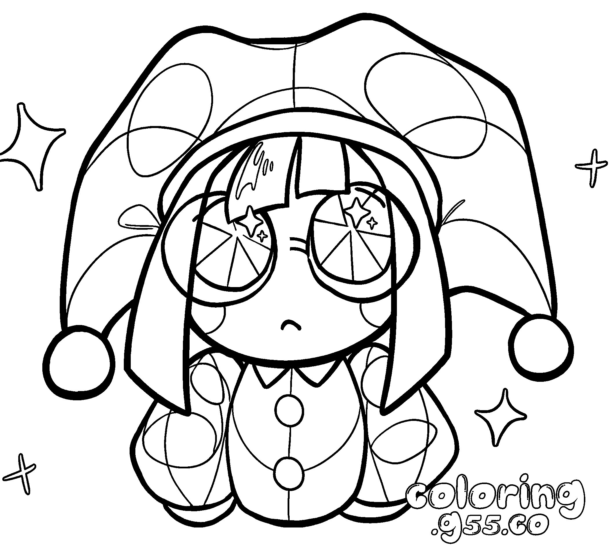 cute sad chibi pomni with sparkle eyes for kids tadc the amazing digital circus line art