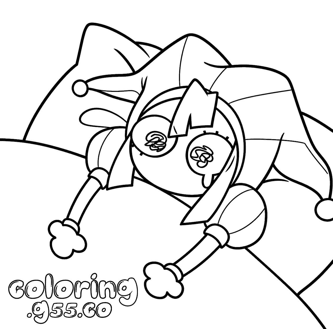 pomni crying in bed under blanket for kids tadc the amazing digital circus line art