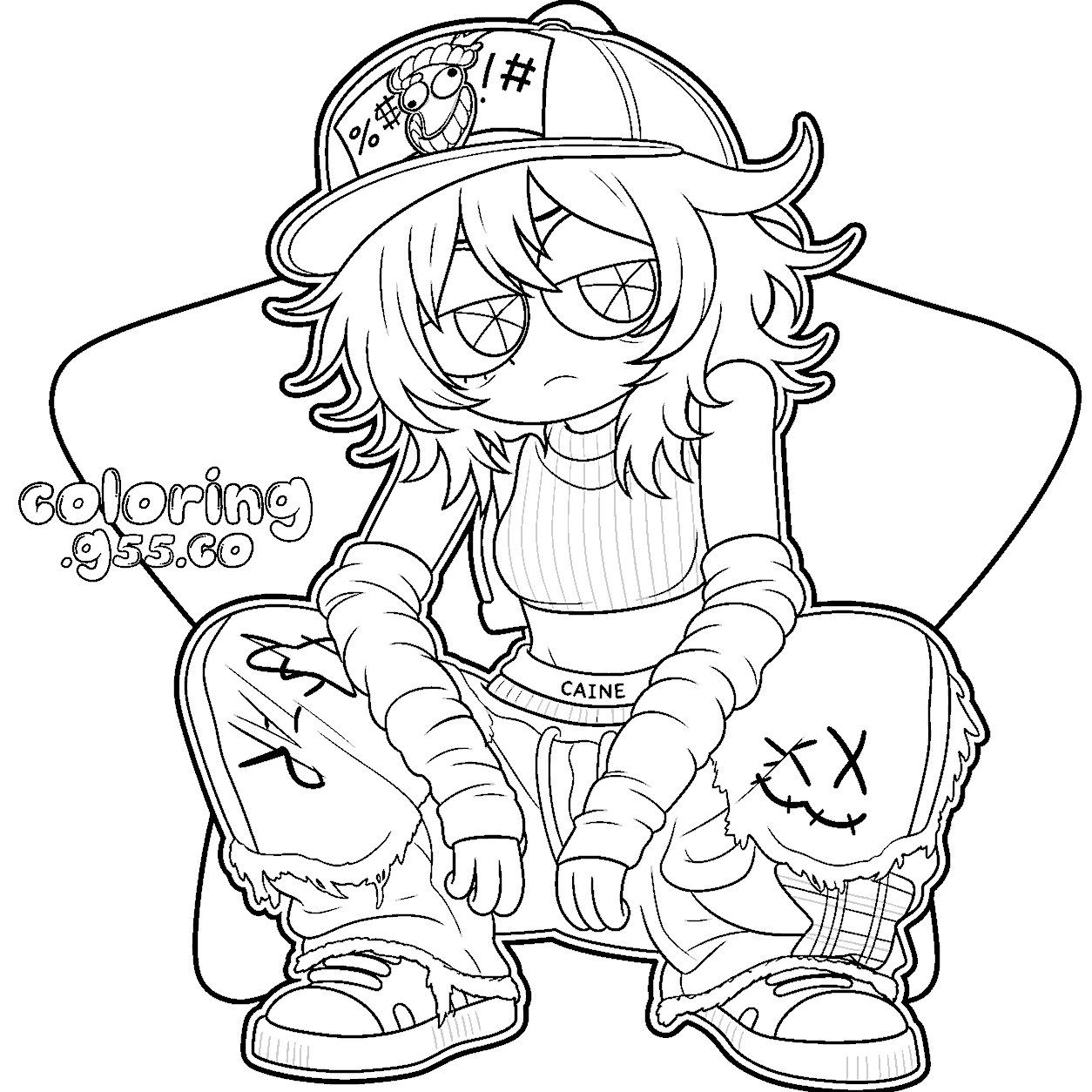 pomni hip hop streetwear squat for kids tadc the amazing digital circus line art