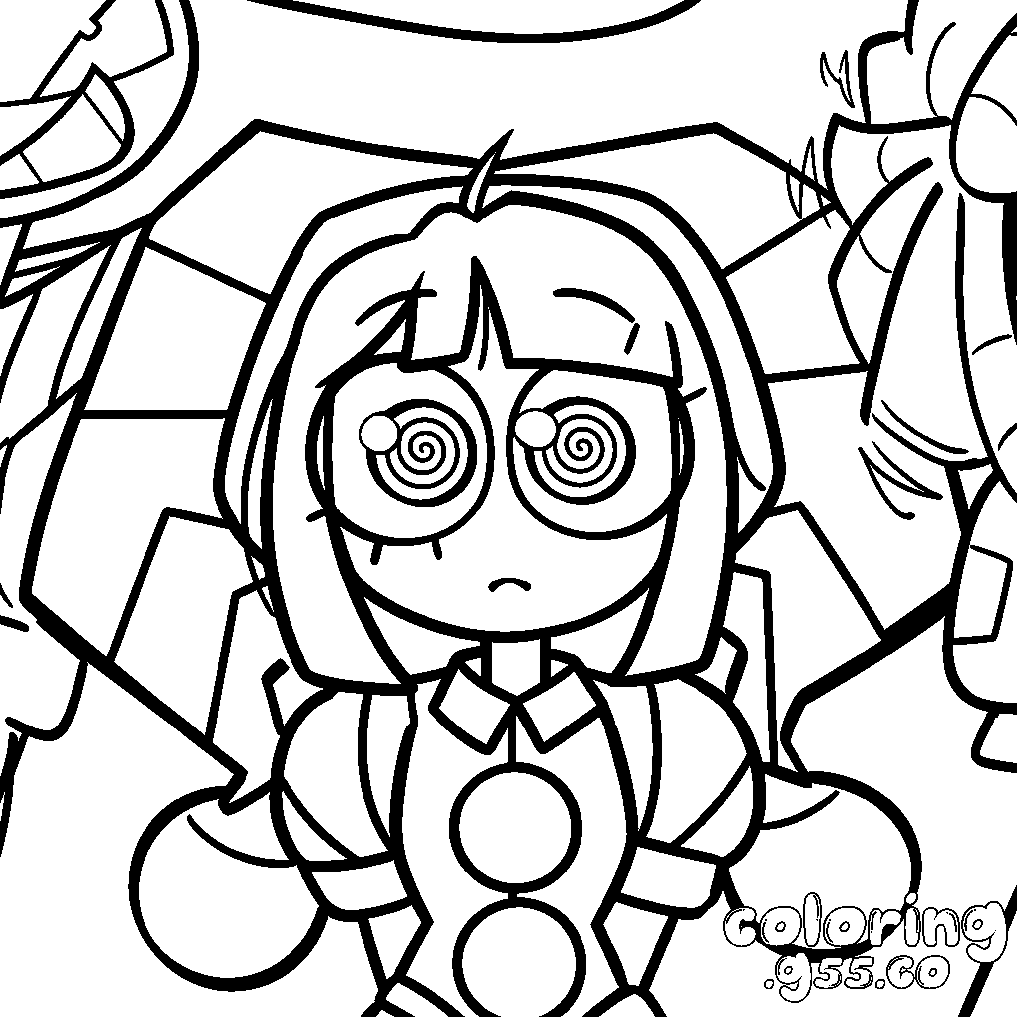 pomni hypnotized spiral eyes for kids tadc the amazing digital circus line art