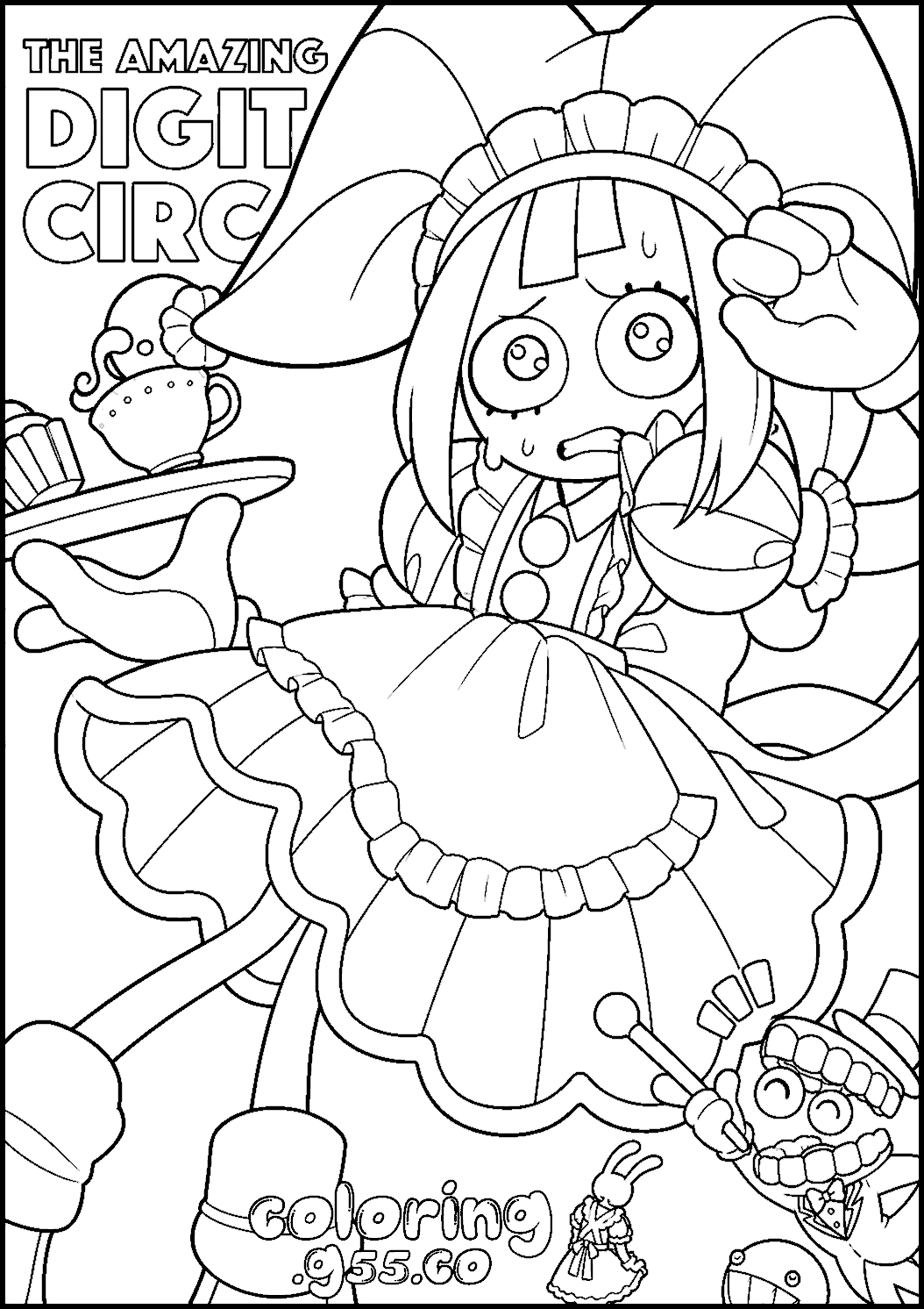 pomni maid cafe costume for kids tadc the amazing digital circus line art