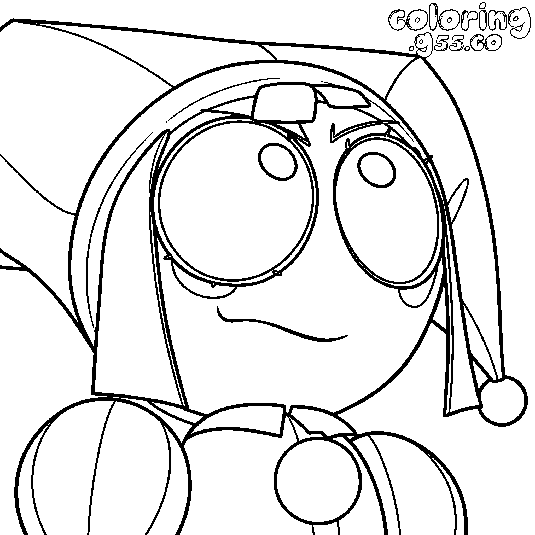 pomni smirking big glasses close up portrait for kids tadc the amazing digital circus line art