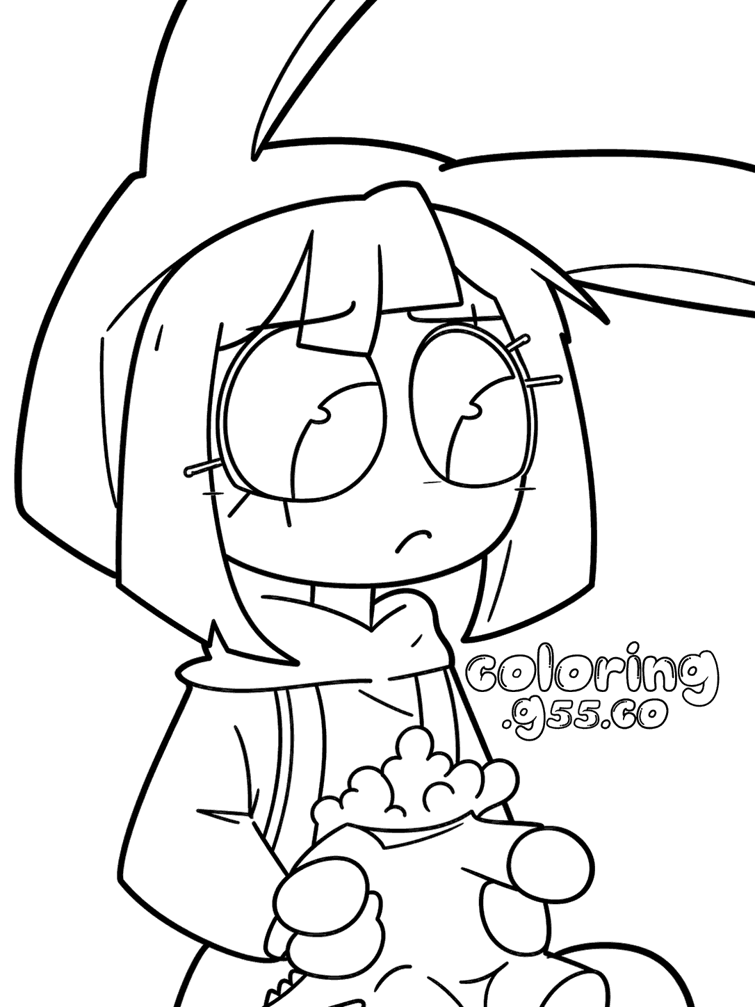 sad pomni wearing jax bunny hoodie for kids tadc the amazing digital circus line art