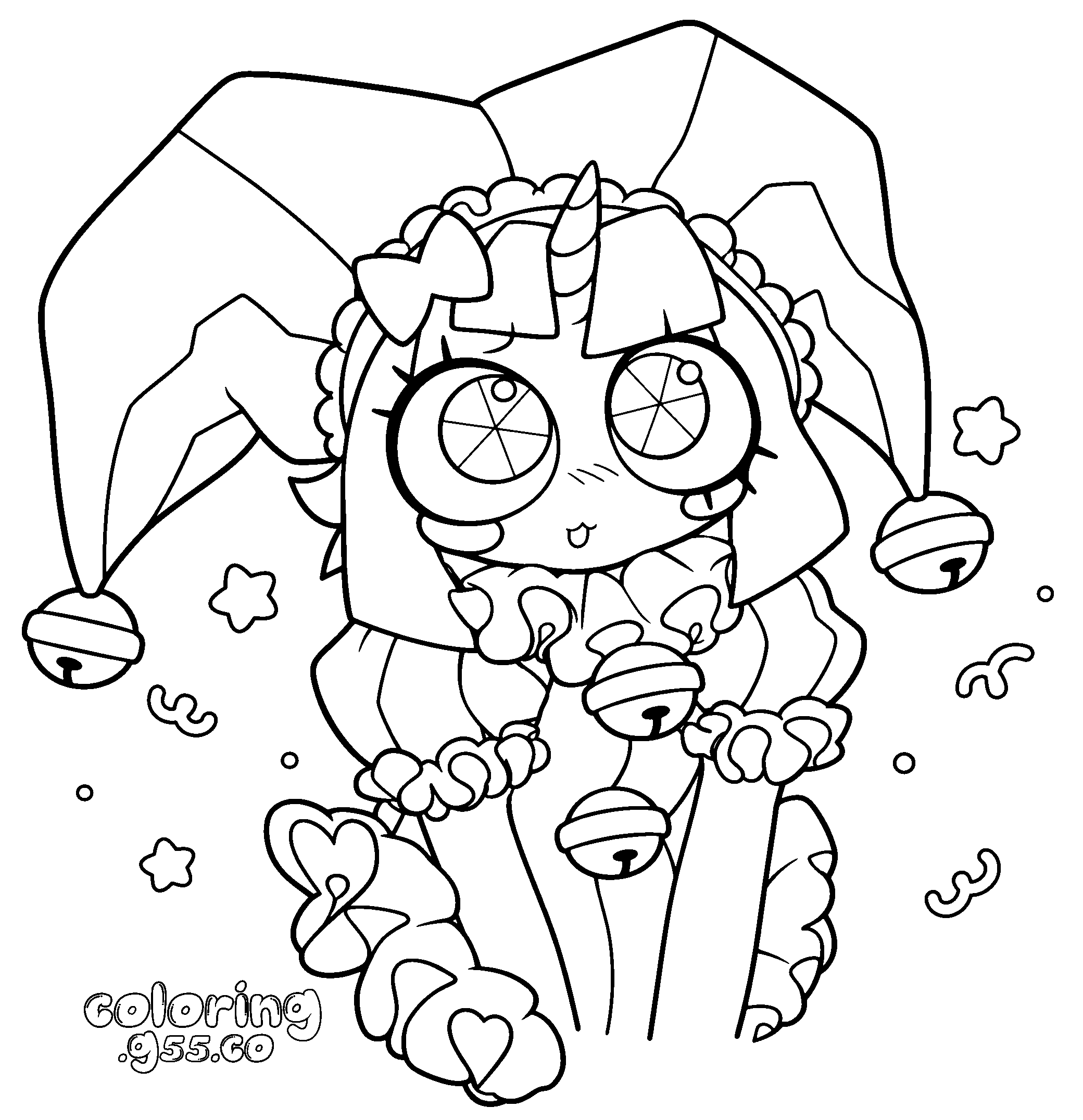 tadc cute pomni unicorn jester line art