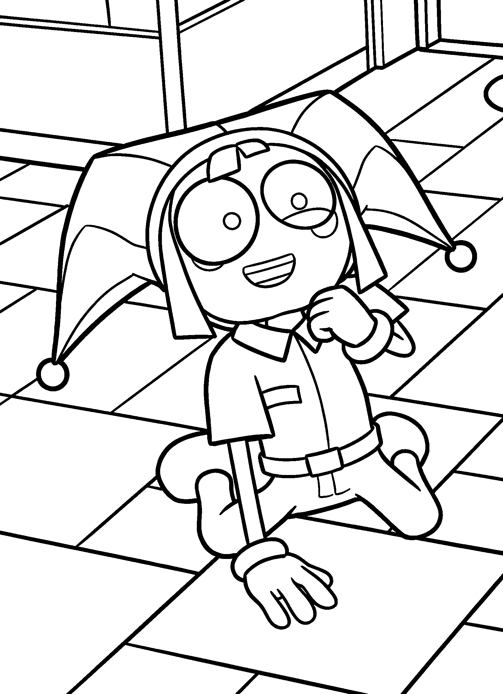 happy pomni on the floor the amazing digital circus line art