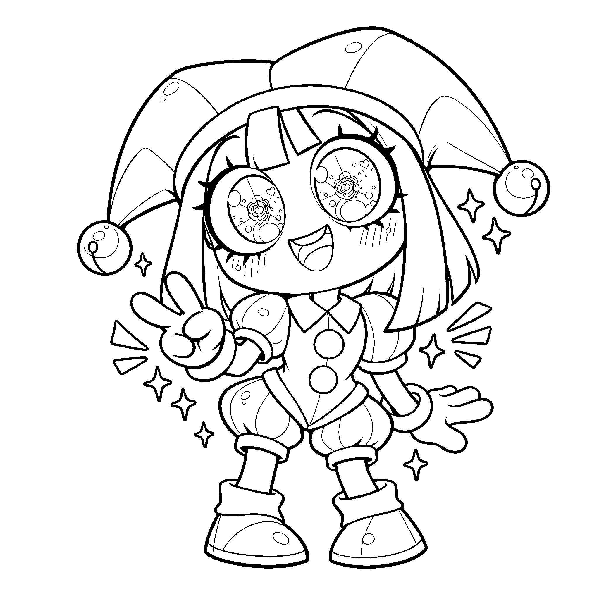 kawaii pomni peace sign sparkle eyes anime jester tadc the amazing digital circus line art