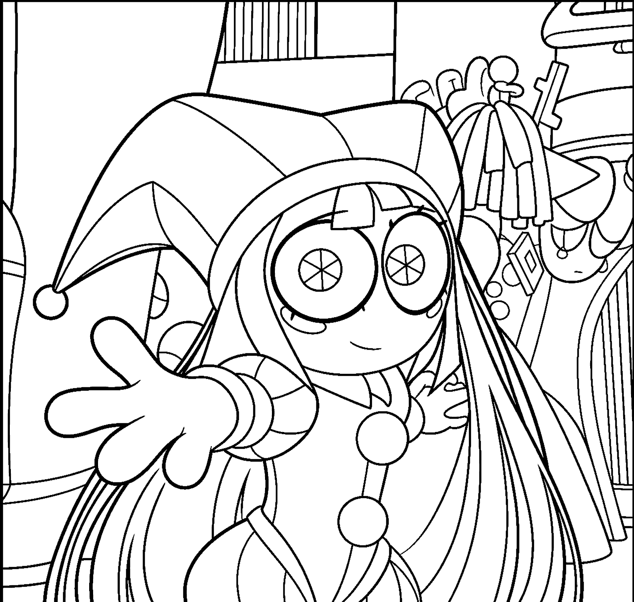 long hair pomni welcoming hand circus towers tadc the amazing digital circus line art