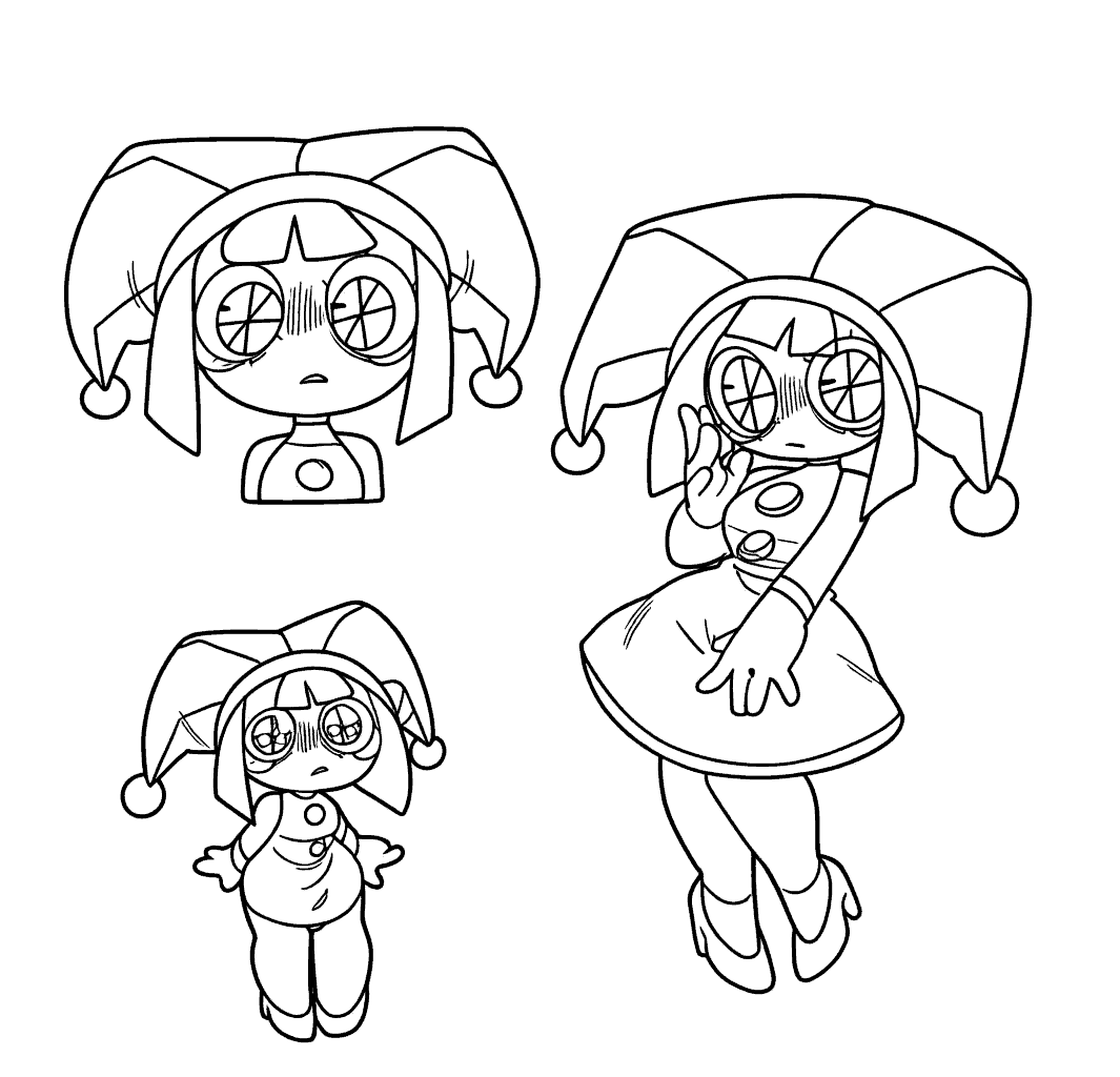 nervous pomni expressions pack the amazing digital circus line art