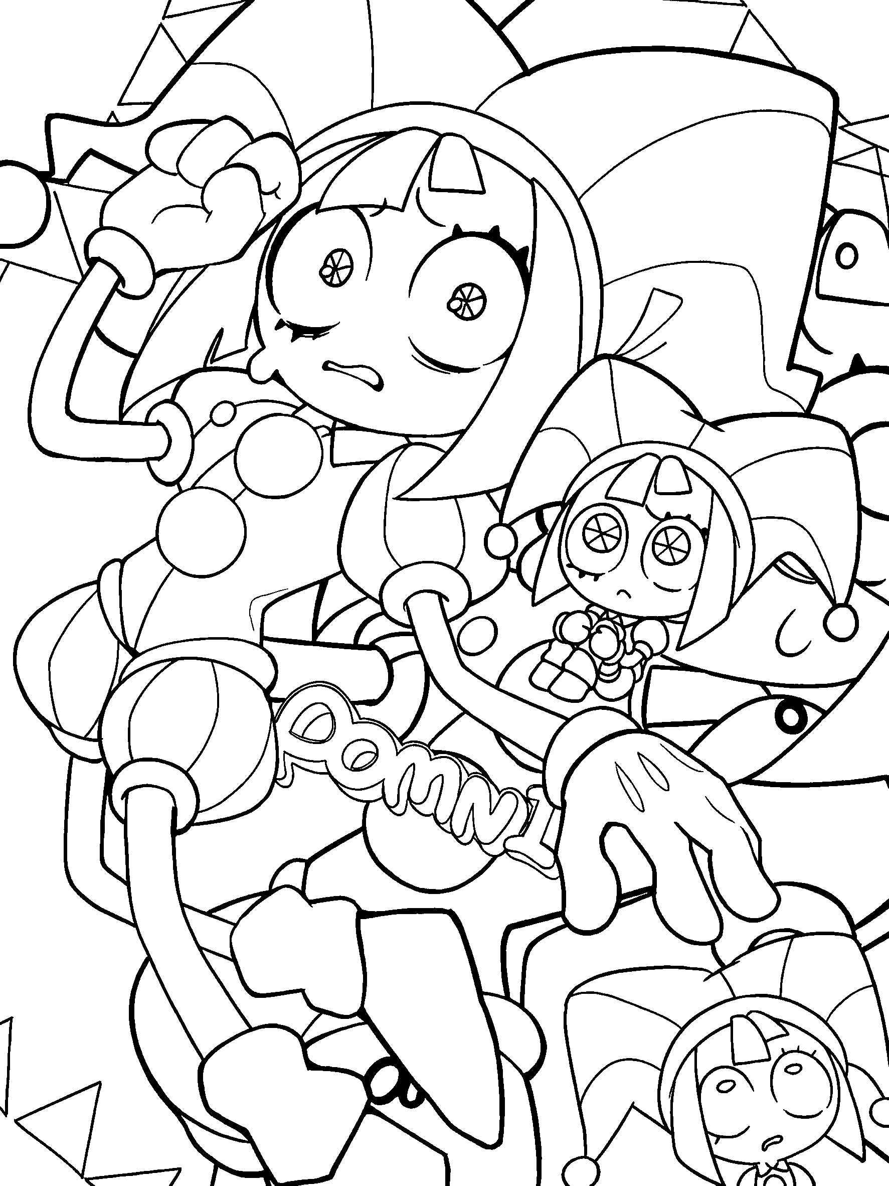pomni and mini dolls the amazing digital circus line art