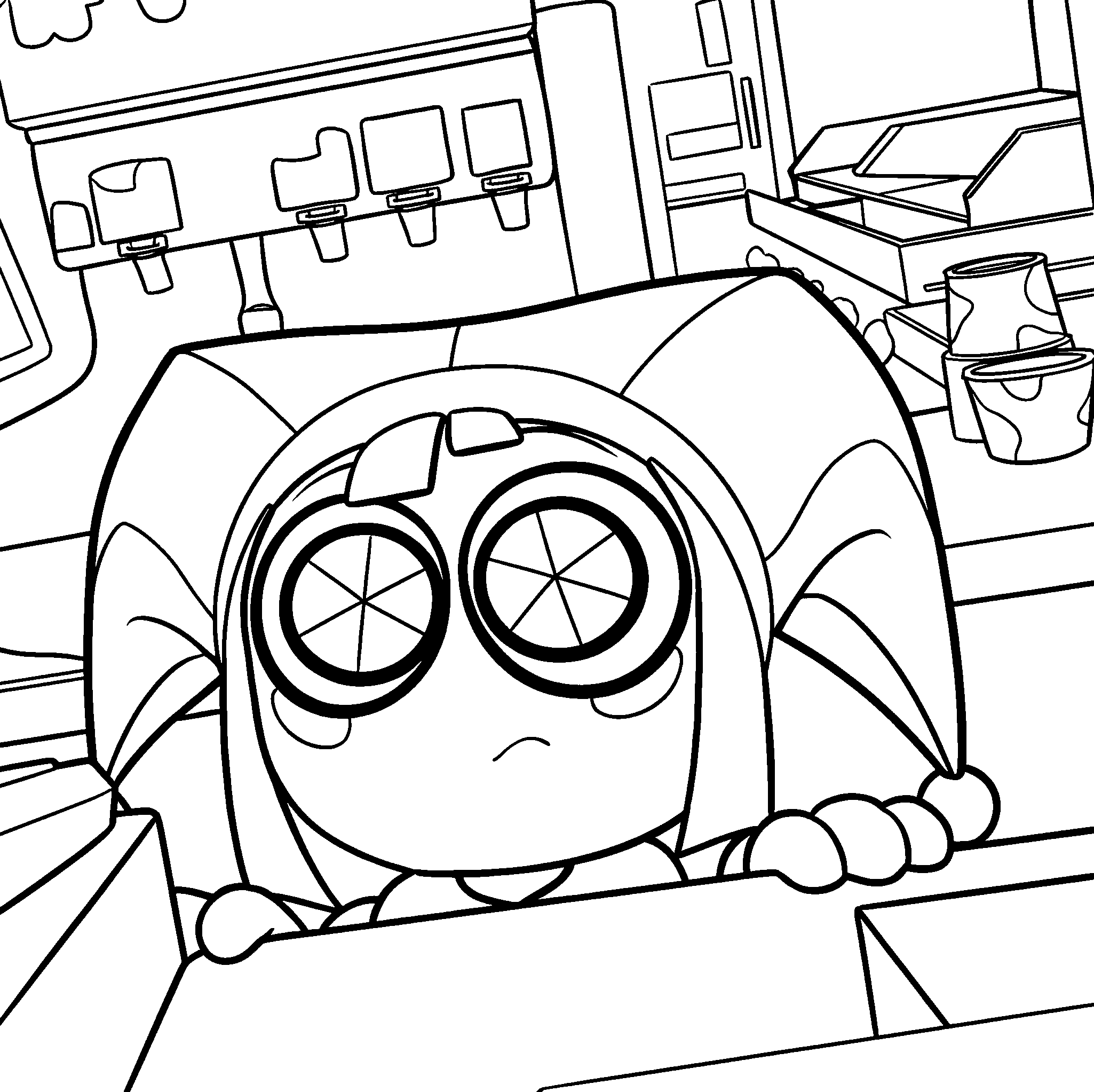 pomni at fast food restaurant line art