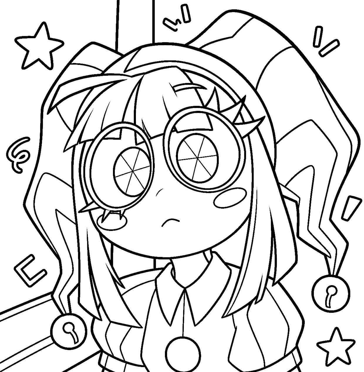 pomni big expressive eyes confetti sad face tadc the amazing digital circus line art
