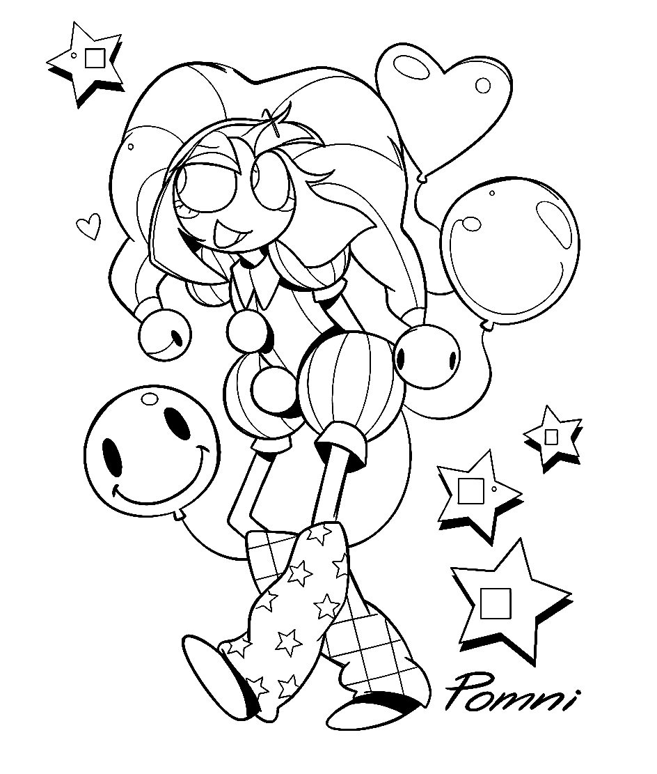 pomni birthday party balloons stars jester tadc the amazing digital circus line art