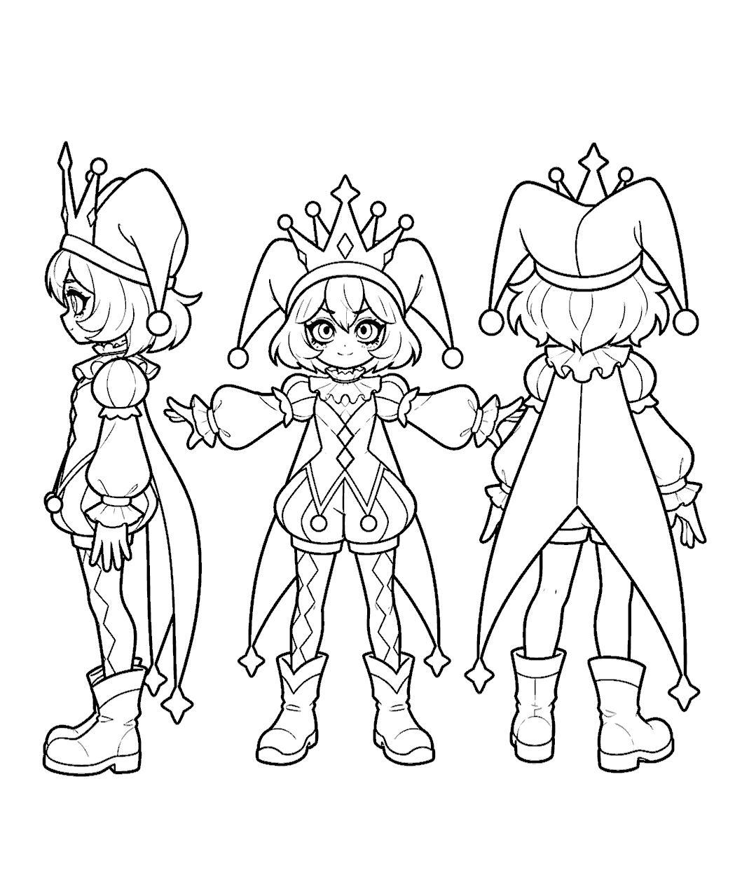 pomni crown character reference sheet turnaround tadc the amazing digital circus line art