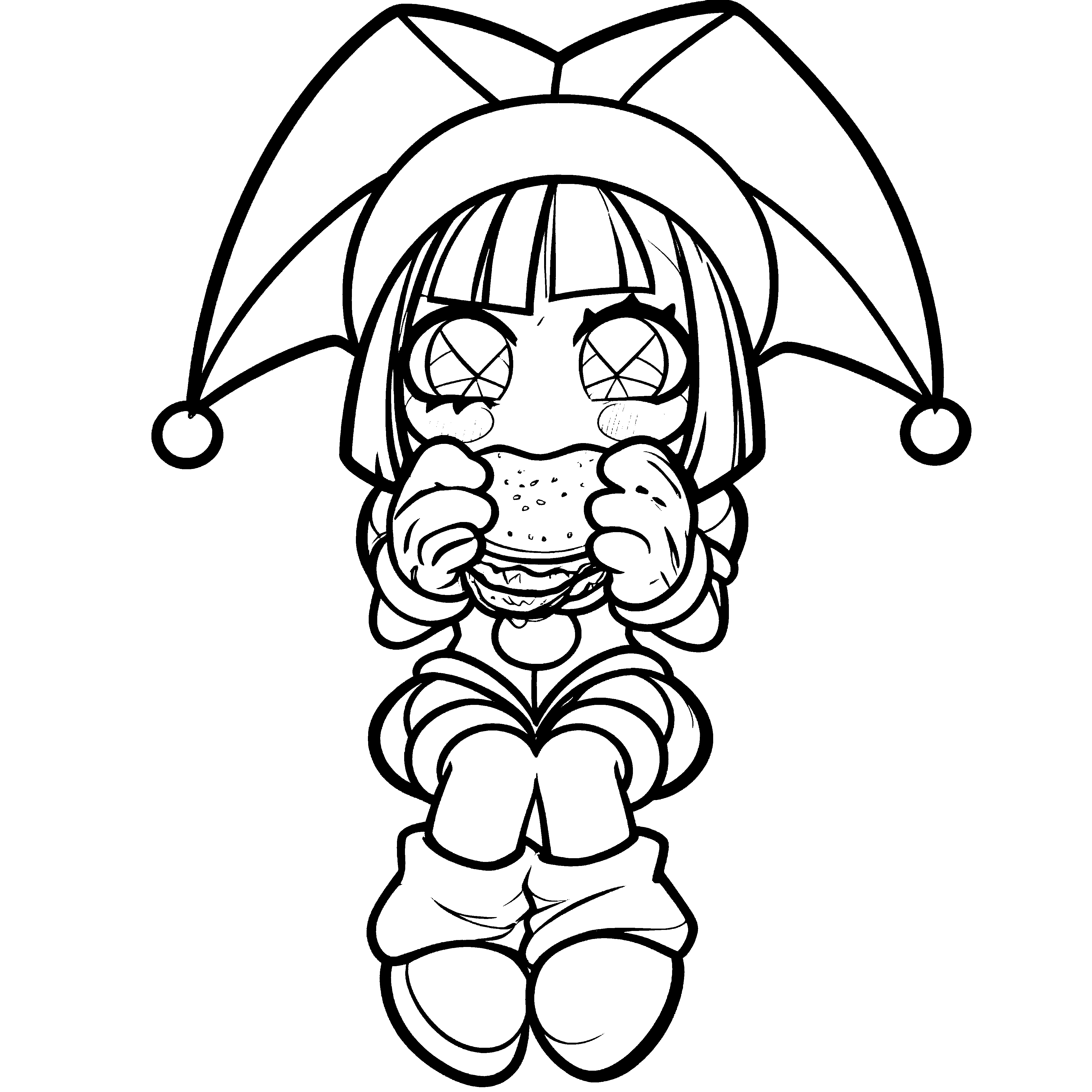 pomni eating a tasty burger the amazing digital circus line art