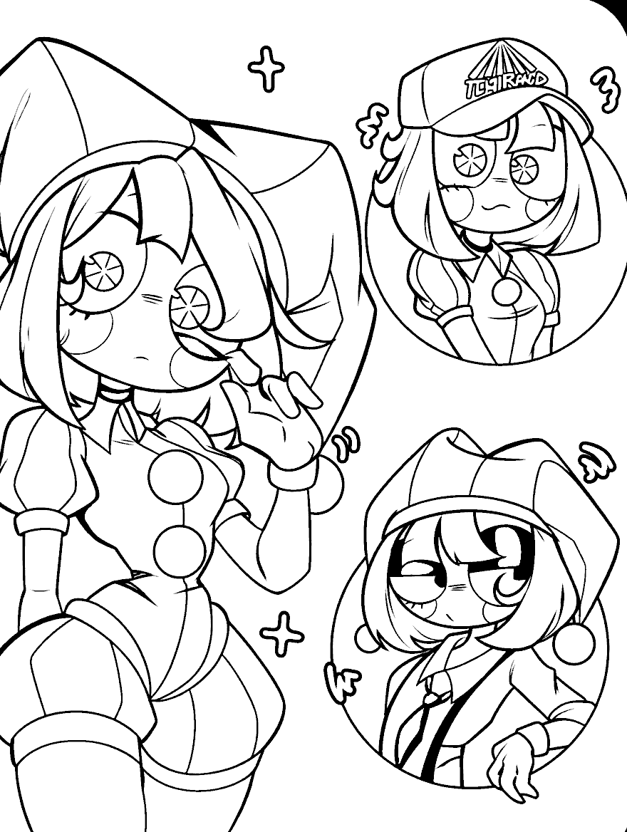 pomni expressions set with cap and tie jester collage tadc the amazing digital circus line art