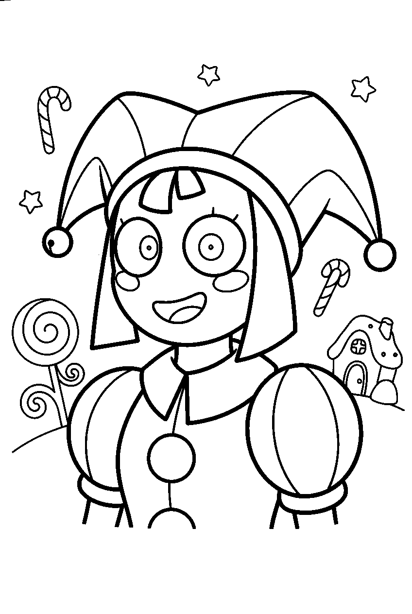 pomni from the amazing digital circus in candy village line art