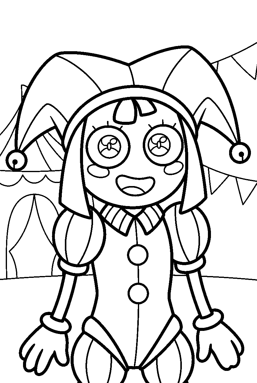pomni from the amazing digital circus in circus grounds line art
