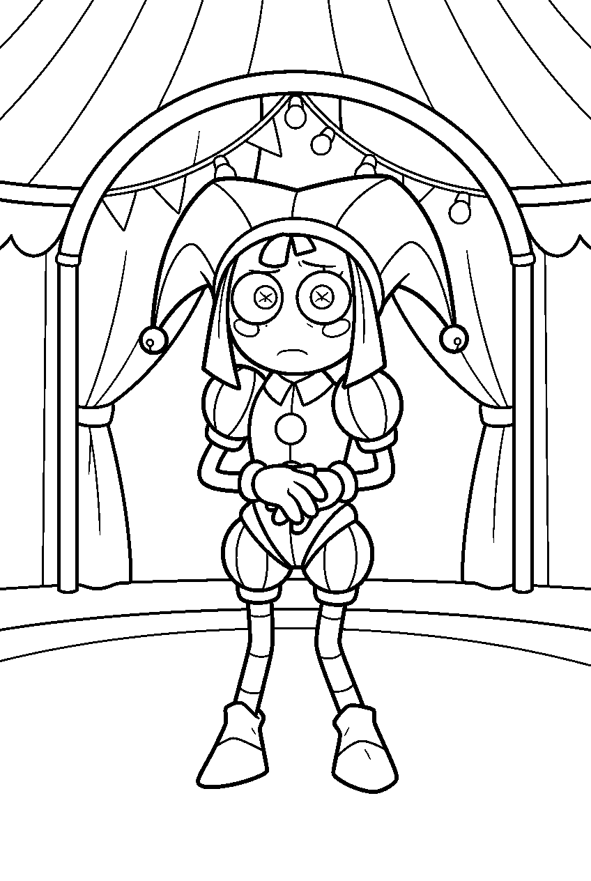 pomni from the amazing digital circus in digital circus tent line art