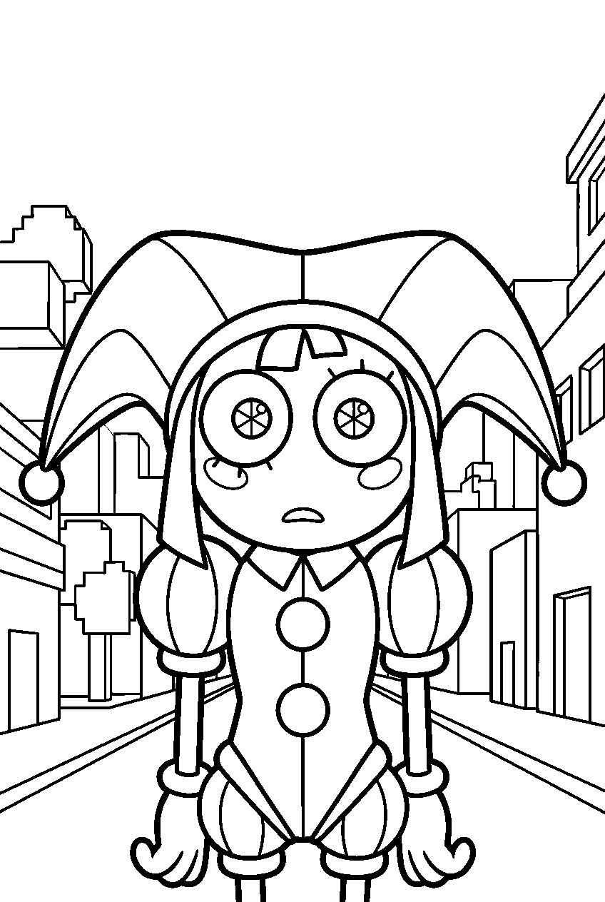 pomni from the amazing digital circus in digital town line art