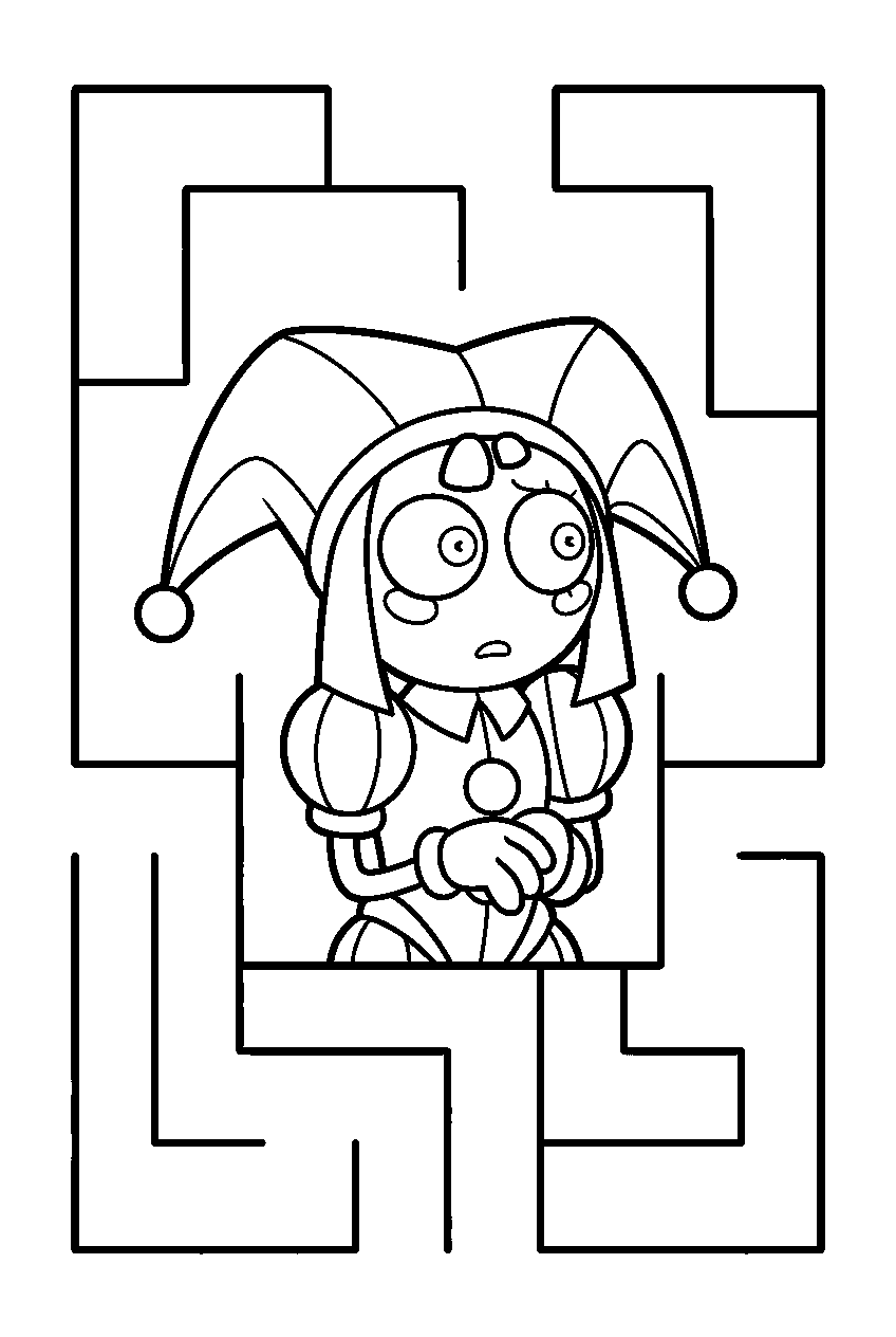 pomni from the amazing digital circus in mystery maze line art