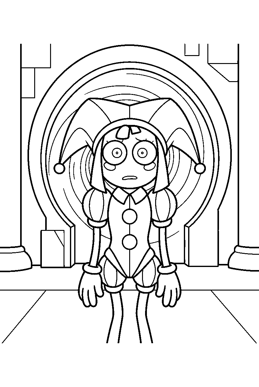 pomni from the amazing digital circus in portal chamber line art