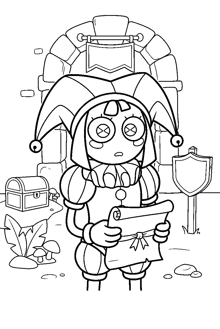 pomni from the amazing digital circus in quest area line art