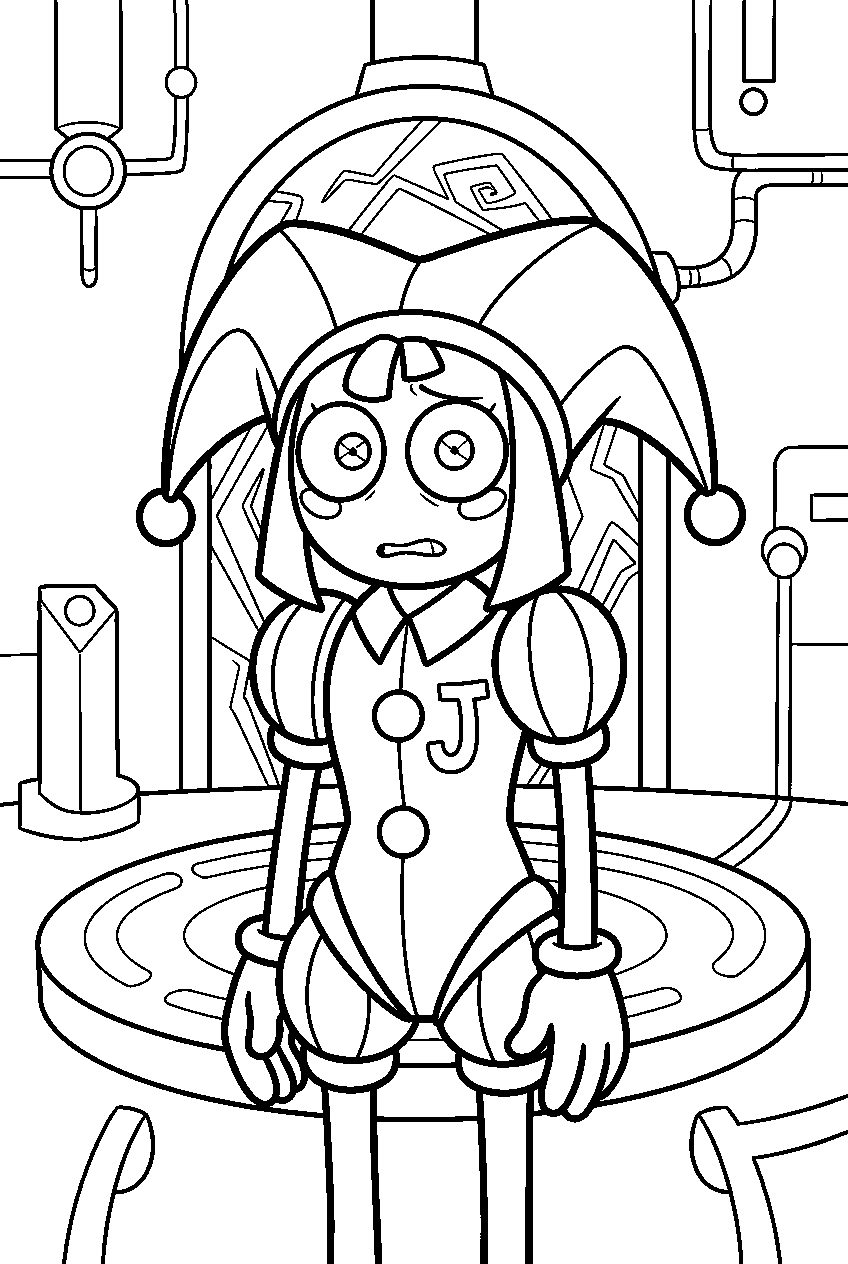 pomni from the amazing digital circus in teleportation hub line art
