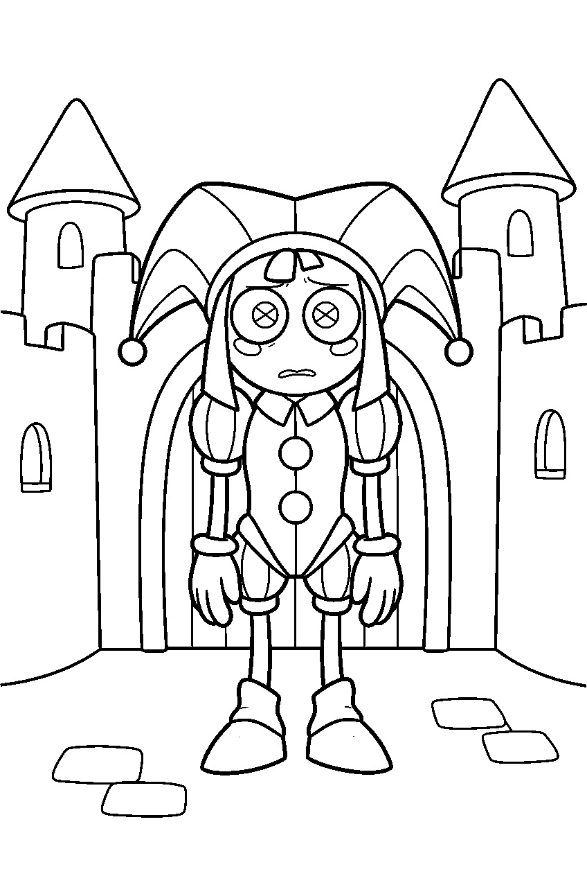 pomni from the amazing digital circus in toy castle line art