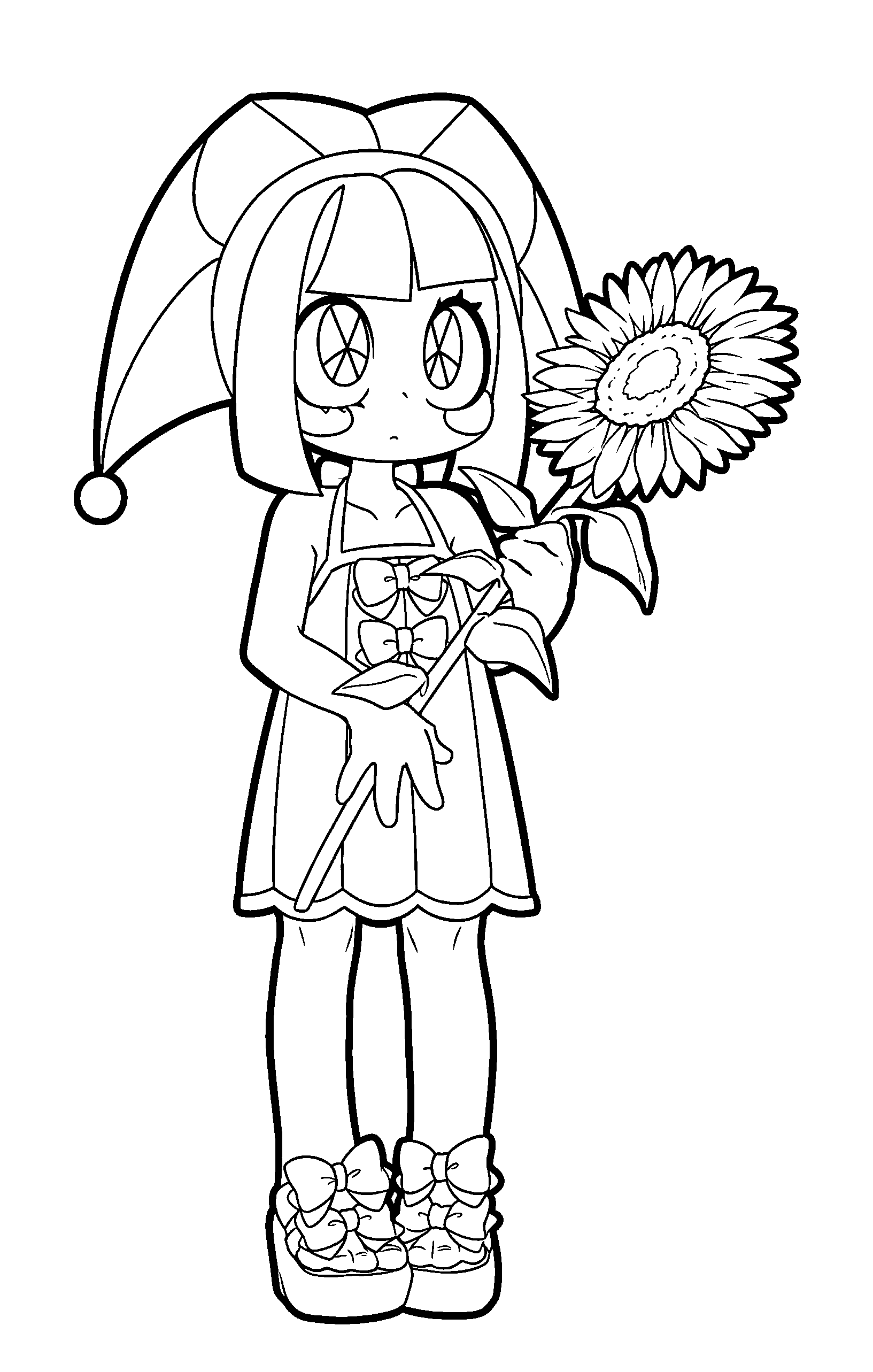 pomni holding a sunflower the amazing digital circus line art