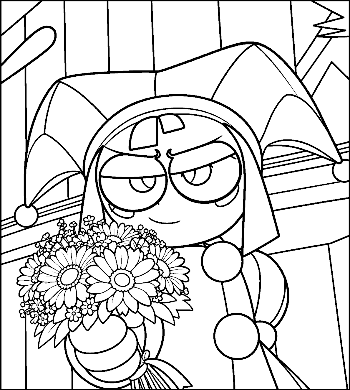 pomni holding flowers bouquet daisy garden tadc the amazing digital circus line art
