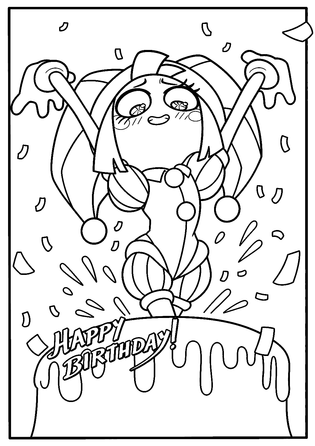 pomni jumping out of birthday cake confetti surprise tadc the amazing digital circus line art