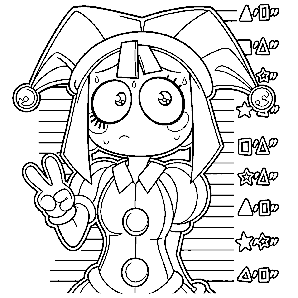 pomni mugshot police lineup peace sign tadc the amazing digital circus line art