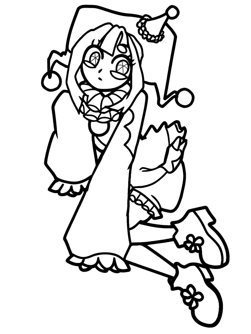 pomni sitting in frilly jester outfit character tadc the amazing digital circus line art
