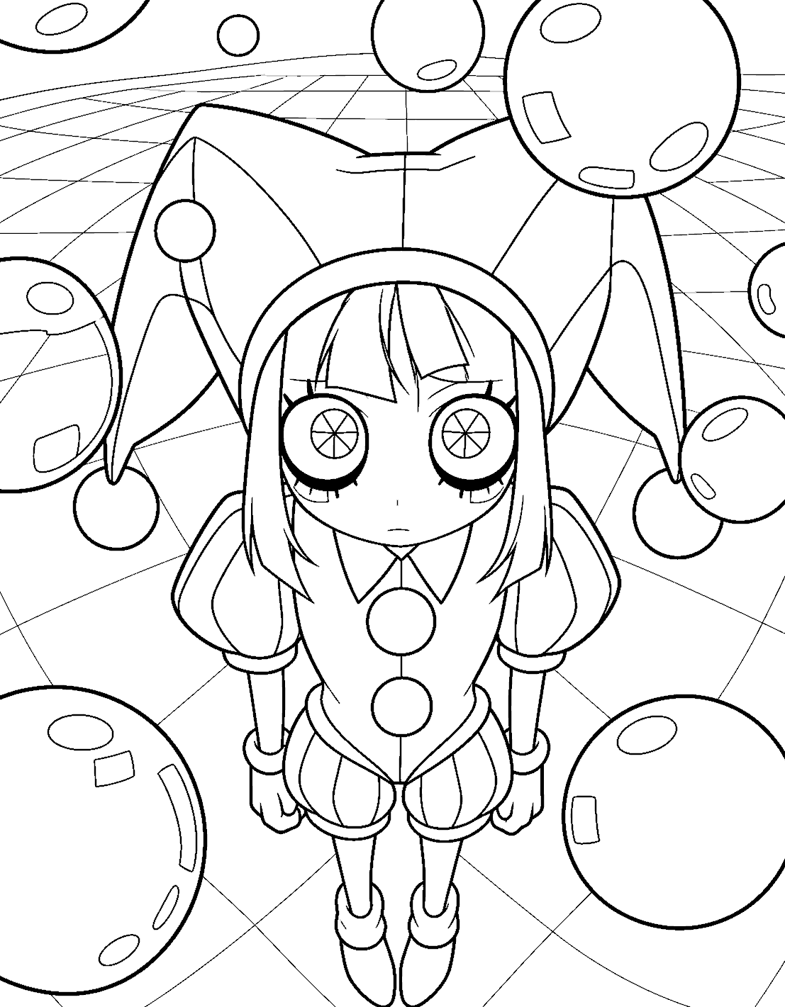 pomni wide eyed expression bubbles tadc the amazing digital circus line art