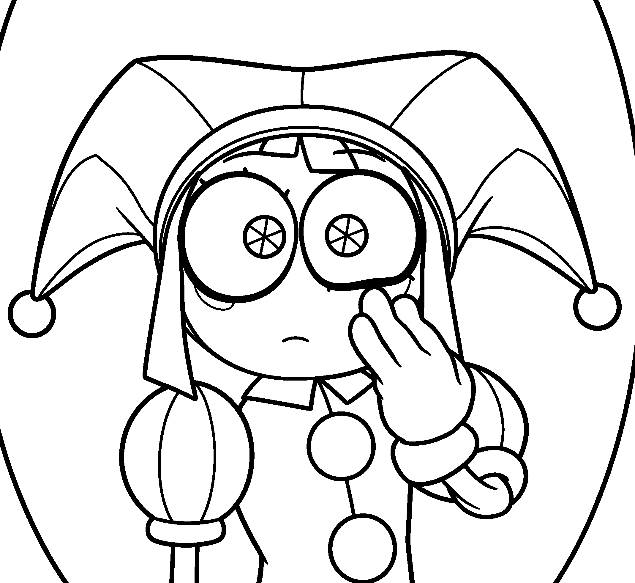 pomni with shocked expression close up the amazing digital circus line art