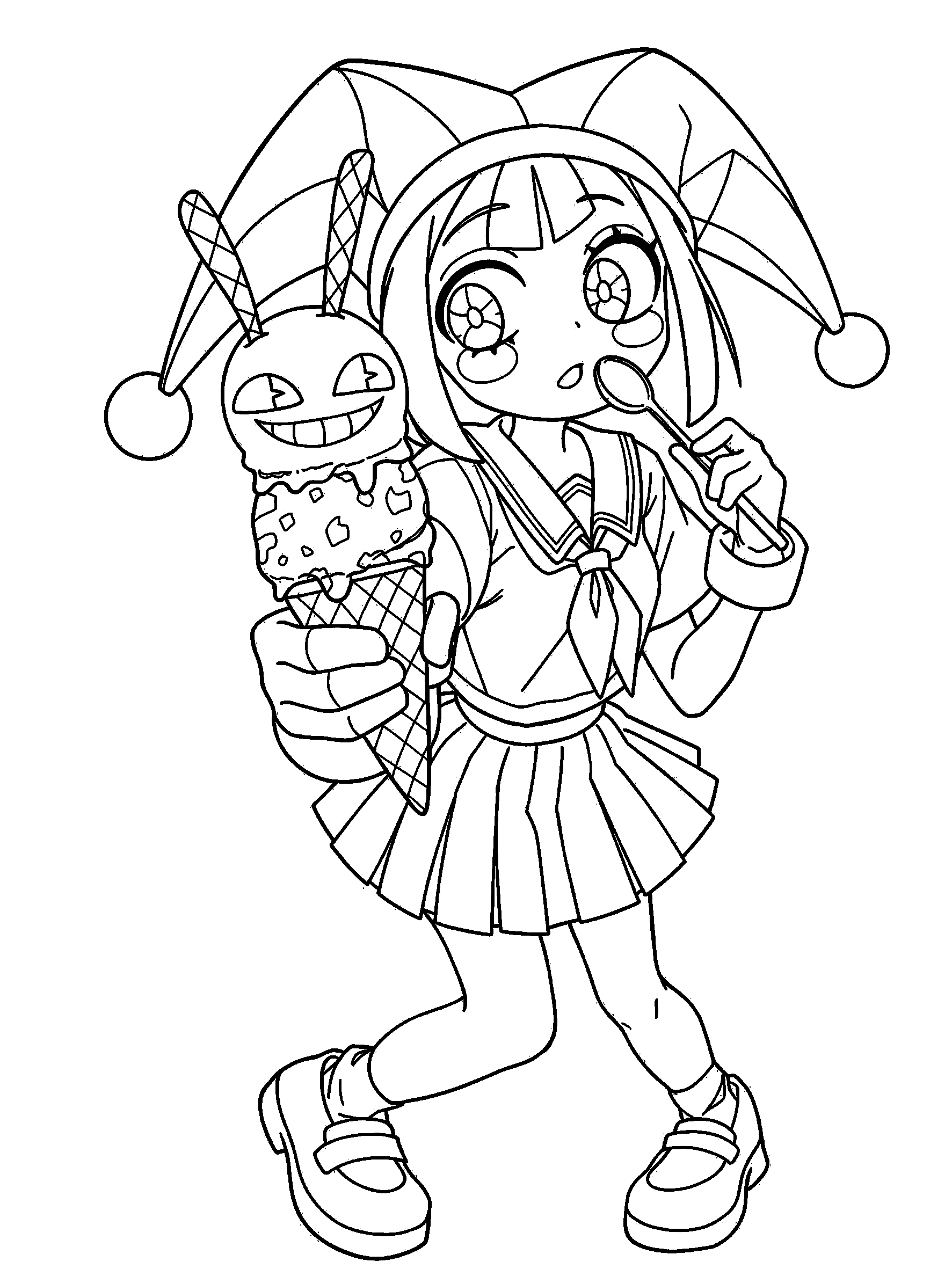 schoolgirl pomni eating jax ice cream treat tadc the amazing digital circus line art