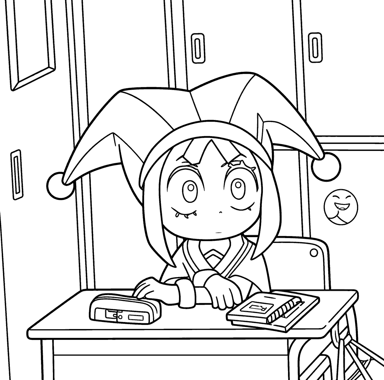 schoolroom pomni sitting at desk tadc the amazing digital circus line art