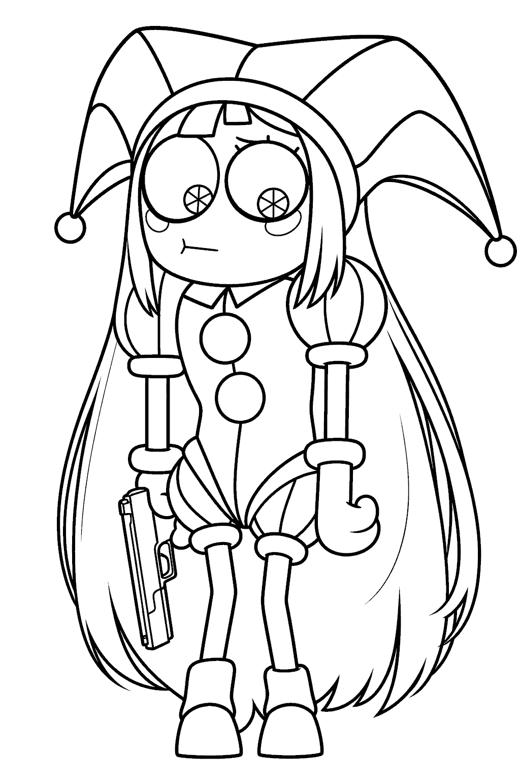 shy pomni with long hair standing pose tadc the amazing digital circus line art
