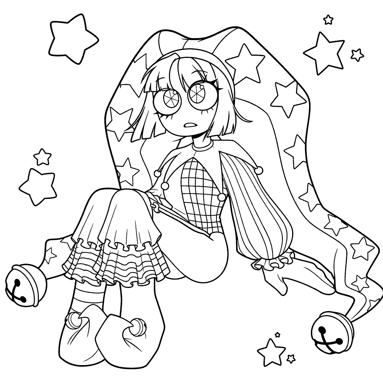 sitting pomni jester magic stars tadc the amazing digital circus line art