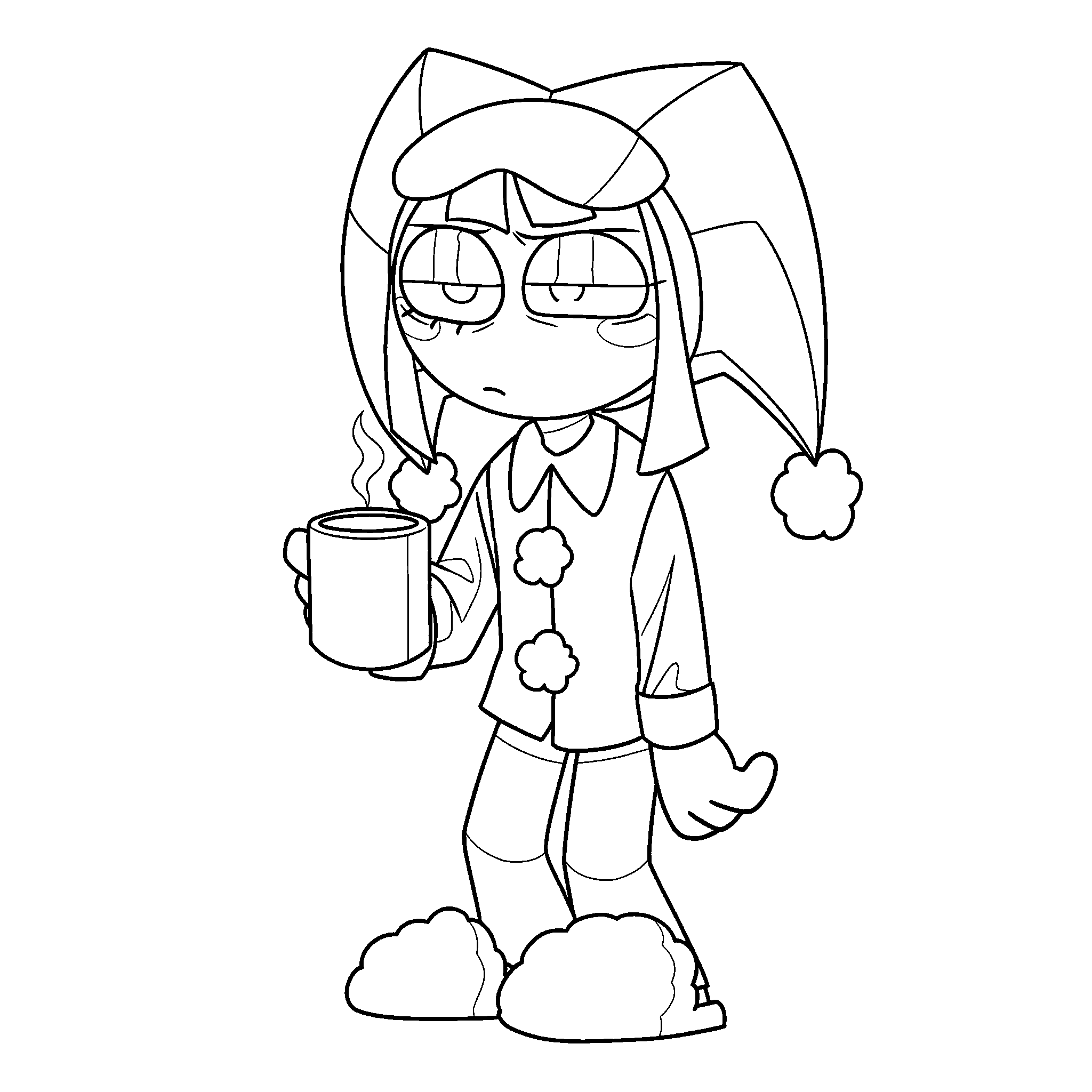 sleepy pomni with coffee mug the amazing digital circus line art