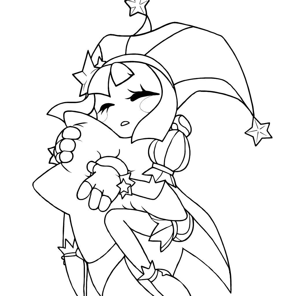sleepy pomni with star pillow the amazing digital circus line art