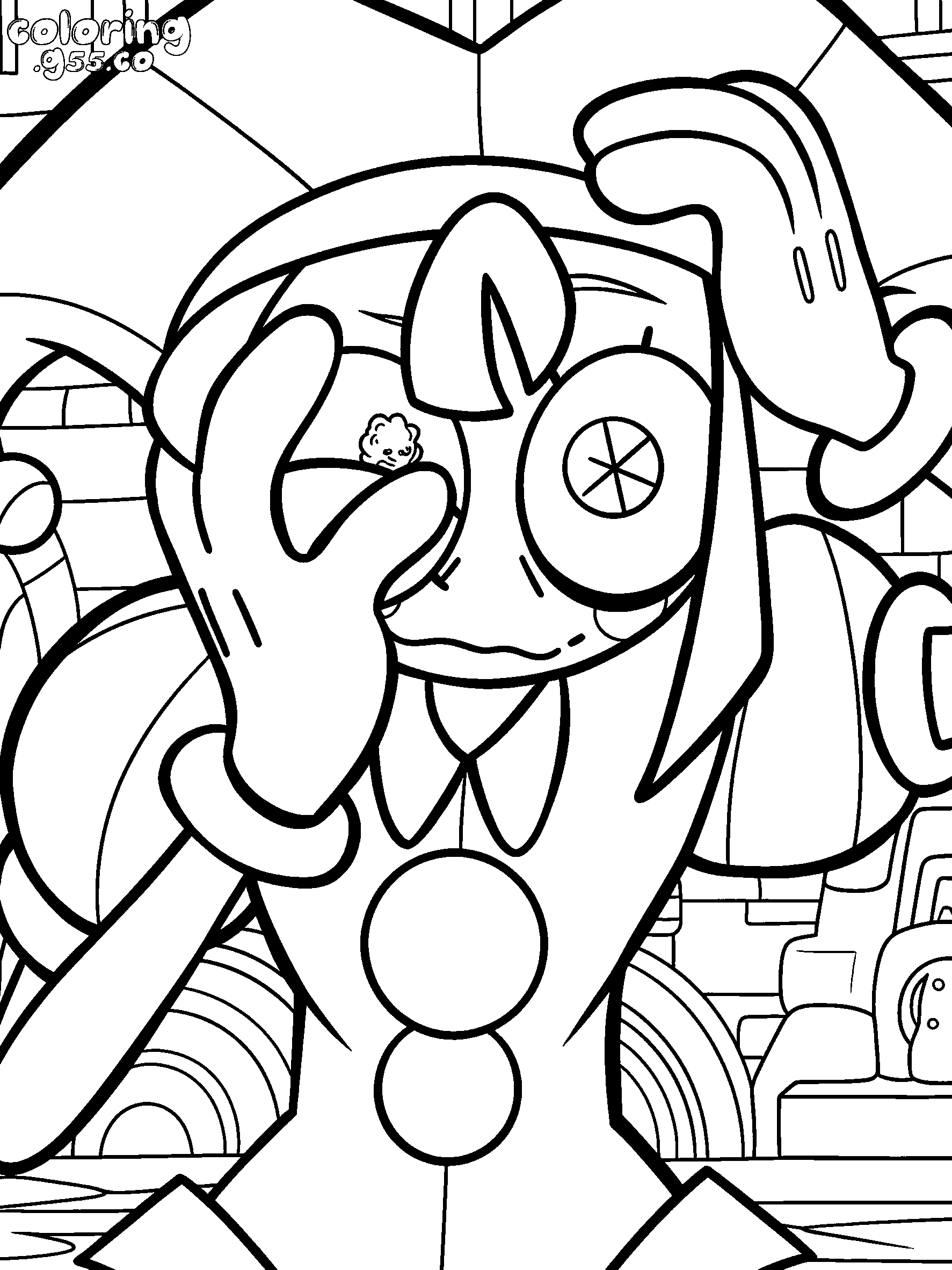 stressed pomni panicking digital circus jester line art for kids