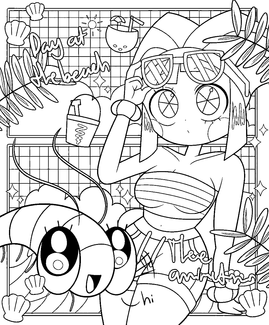 summer beach day pomni the amazing digital circus line art