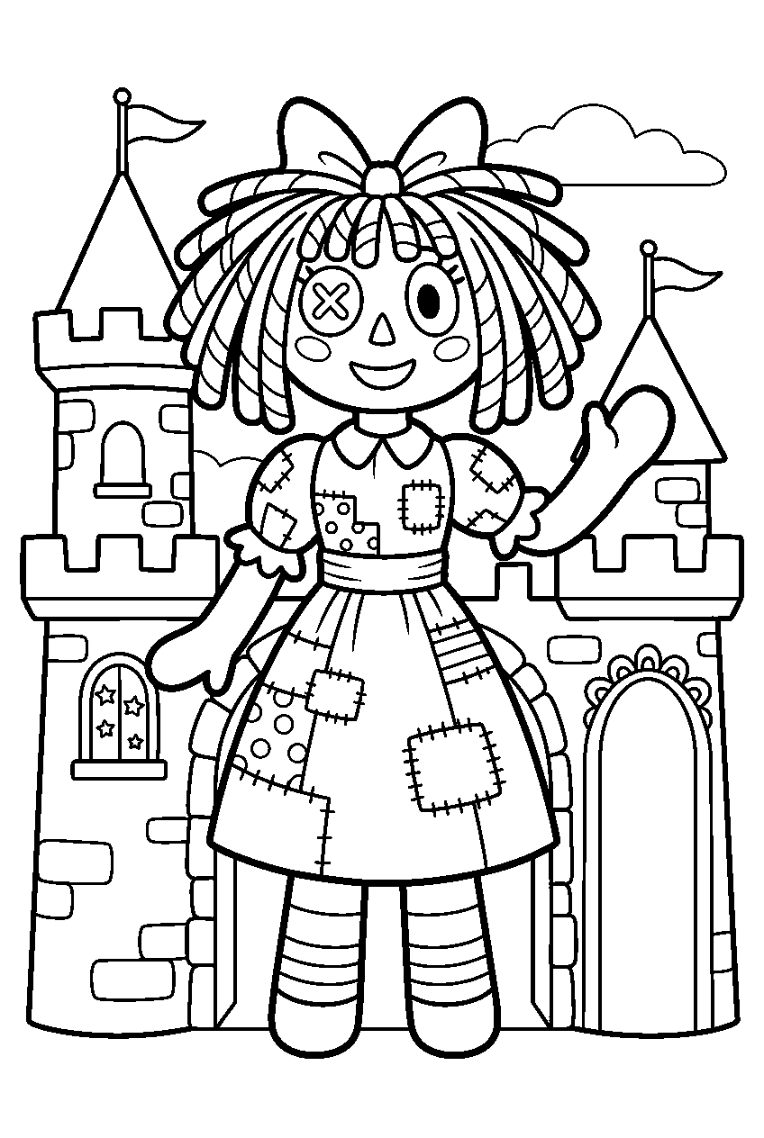 digital circus ragatha in toy castle line art