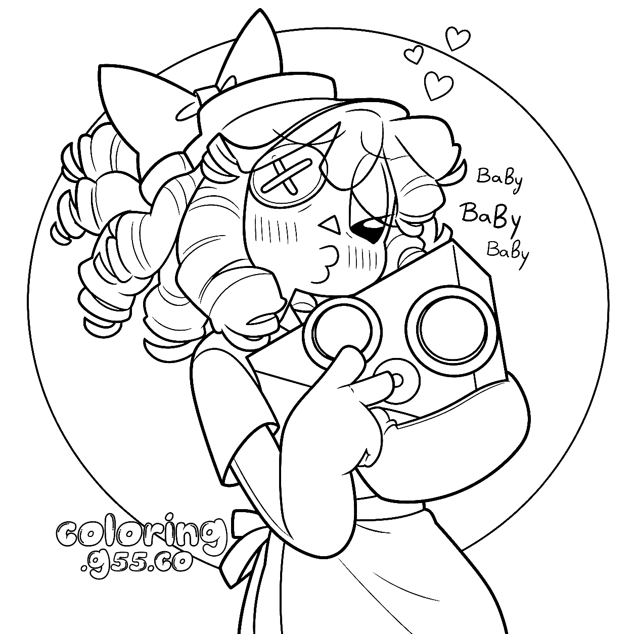 ragatha hugging cute mini zooble head with floating hearts for kids tadc the amazing digital circus line art