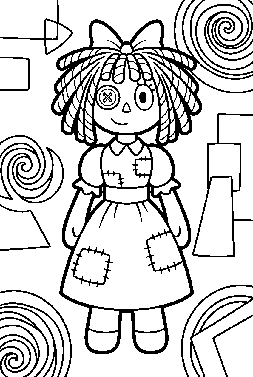 ragatha from the amazing digital circus in abstract world line art