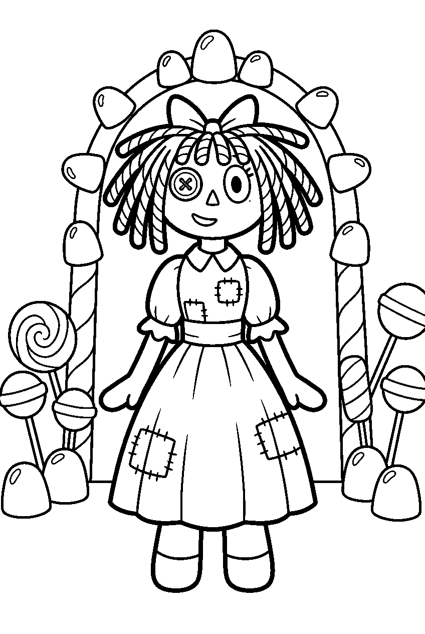 ragatha from the amazing digital circus in candy castle line art