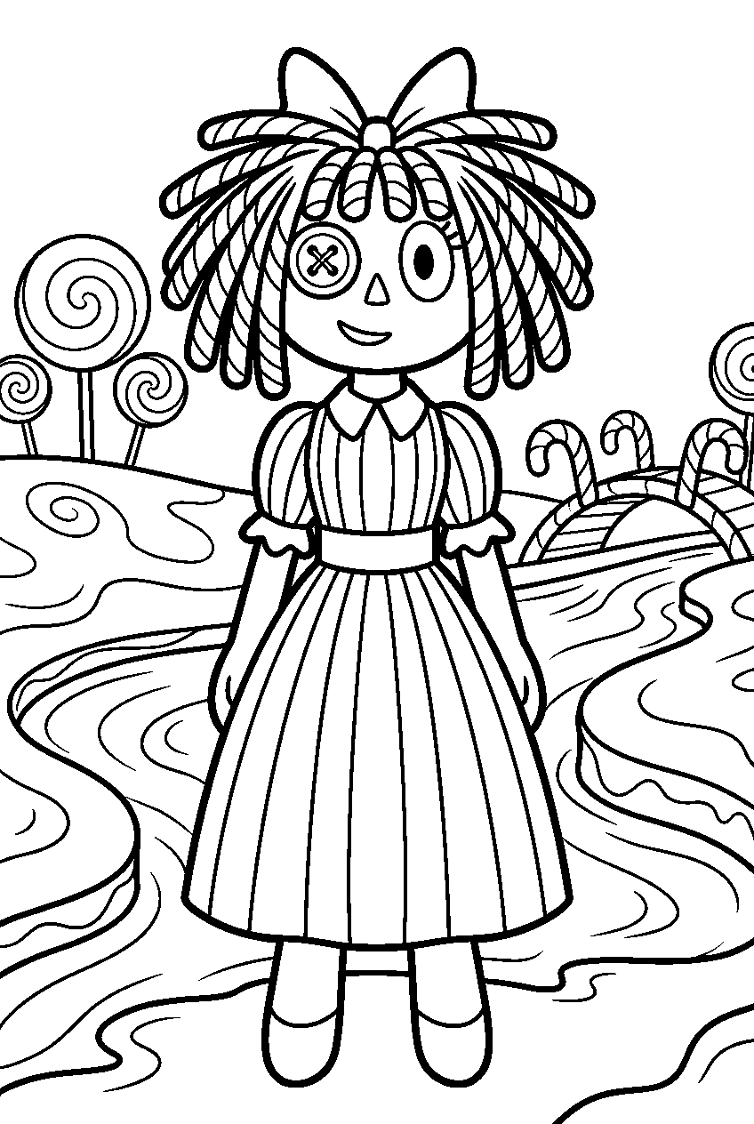 ragatha from the amazing digital circus in chocolate river area line art